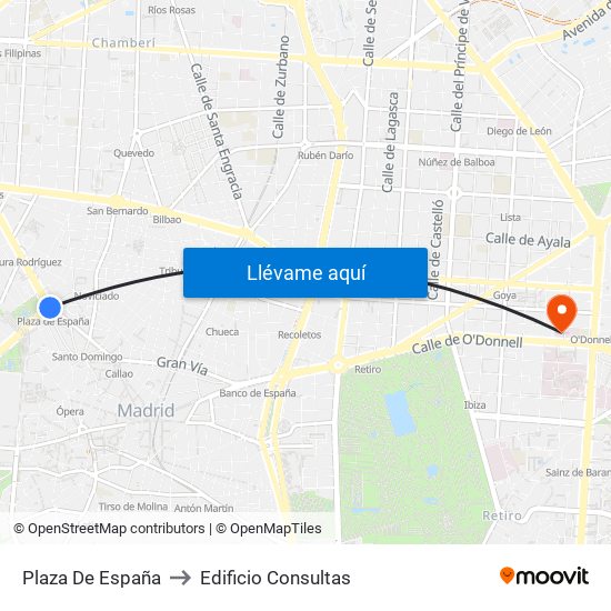 Plaza De España to Edificio Consultas map