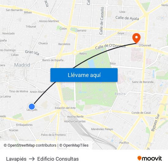 Lavapiés to Edificio Consultas map
