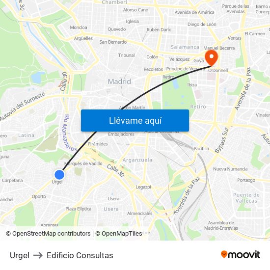 Urgel to Edificio Consultas map