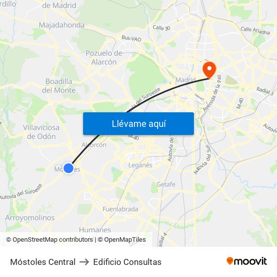 Móstoles Central to Edificio Consultas map