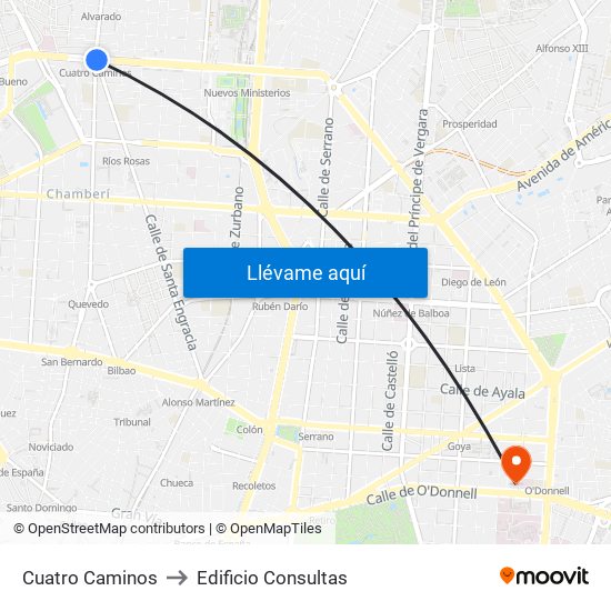 Cuatro Caminos to Edificio Consultas map