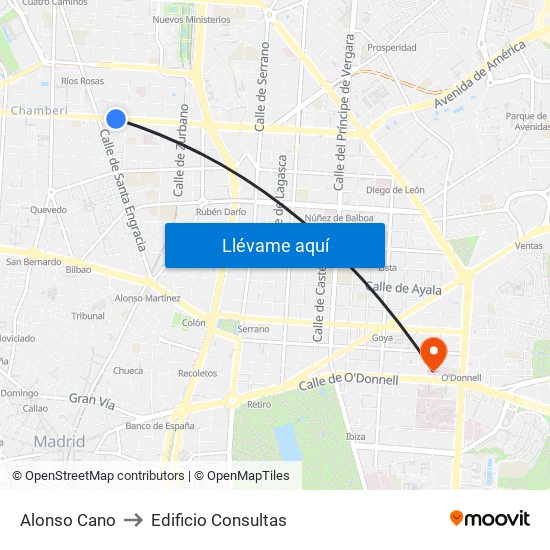 Alonso Cano to Edificio Consultas map