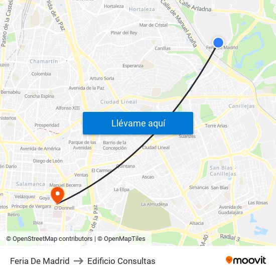 Feria De Madrid to Edificio Consultas map