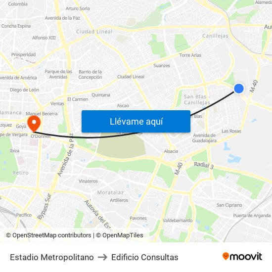 Estadio Metropolitano to Edificio Consultas map