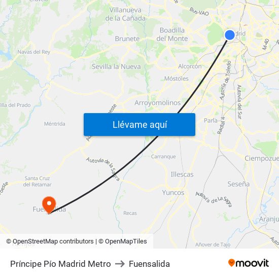 Príncipe Pío Madrid Metro to Fuensalida map