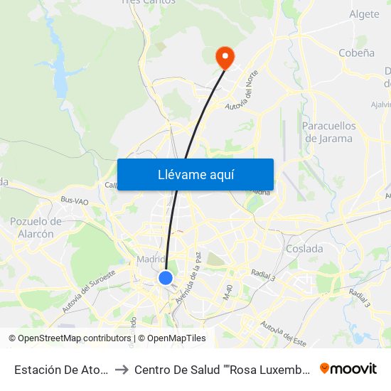 Estación De Atocha to Centro De Salud ""Rosa Luxemburgo"" map