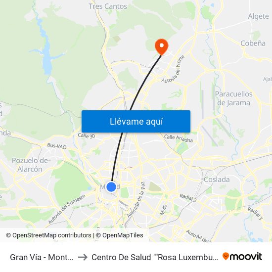 Gran Vía - Montera to Centro De Salud ""Rosa Luxemburgo"" map