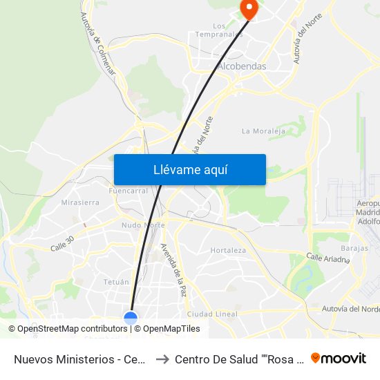 Nuevos Ministerios - Centro Comercial to Centro De Salud ""Rosa Luxemburgo"" map