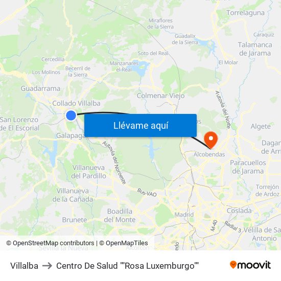 Villalba to Centro De Salud ""Rosa Luxemburgo"" map