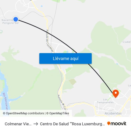 Colmenar Viejo to Centro De Salud ""Rosa Luxemburgo"" map