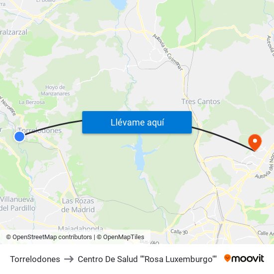 Torrelodones to Centro De Salud ""Rosa Luxemburgo"" map