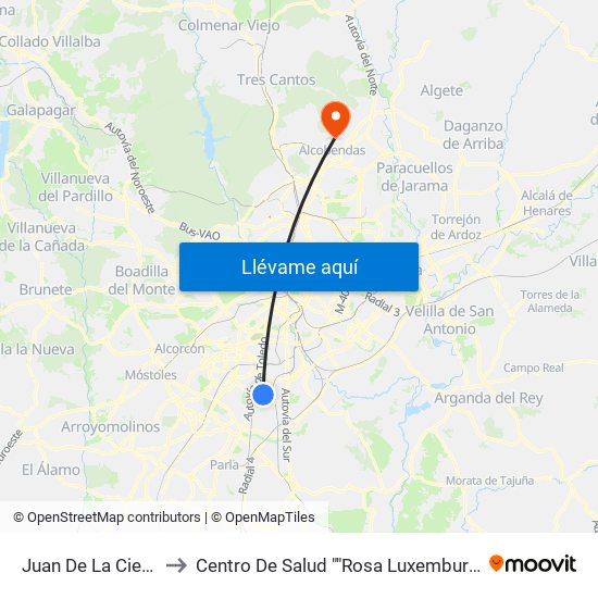 Juan De La Cierva to Centro De Salud ""Rosa Luxemburgo"" map