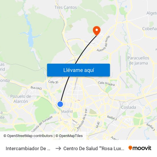 Intercambiador De Moncloa to Centro De Salud ""Rosa Luxemburgo"" map