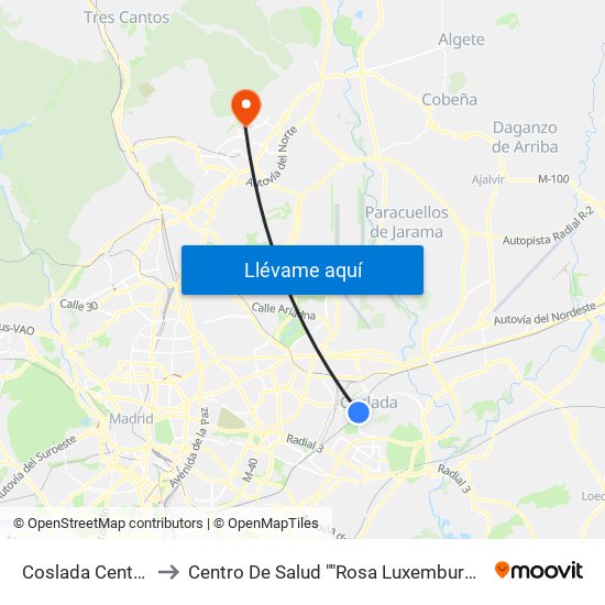 Coslada Central to Centro De Salud ""Rosa Luxemburgo"" map