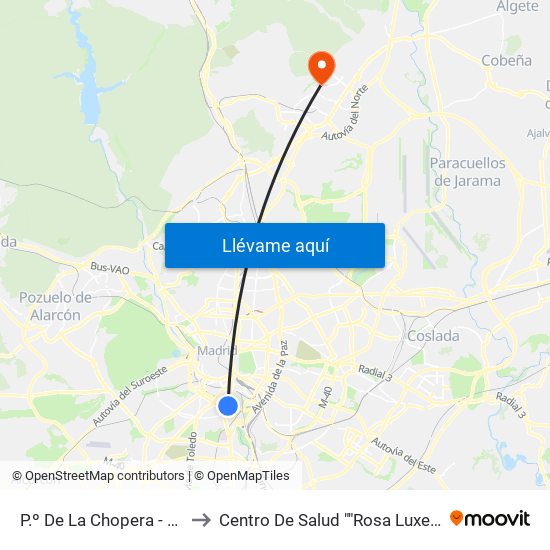 P.º De La Chopera - Legazpi to Centro De Salud ""Rosa Luxemburgo"" map