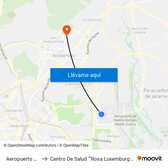 Aeropuerto T4 to Centro De Salud ""Rosa Luxemburgo"" map