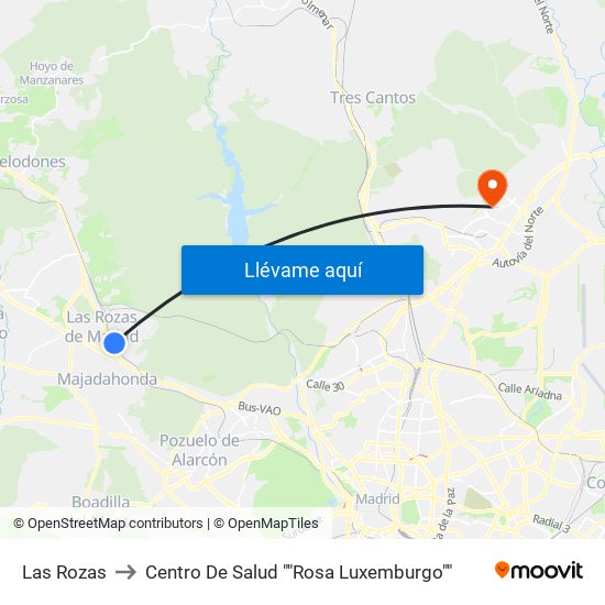 Las Rozas to Centro De Salud ""Rosa Luxemburgo"" map