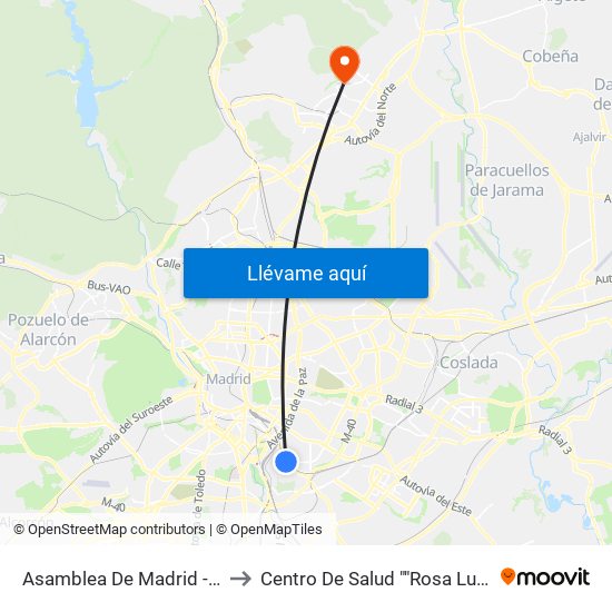 Asamblea De Madrid - Entrevías to Centro De Salud ""Rosa Luxemburgo"" map