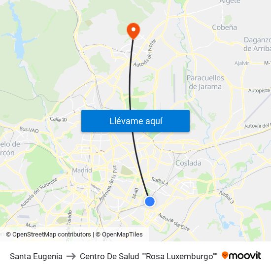 Santa Eugenia to Centro De Salud ""Rosa Luxemburgo"" map