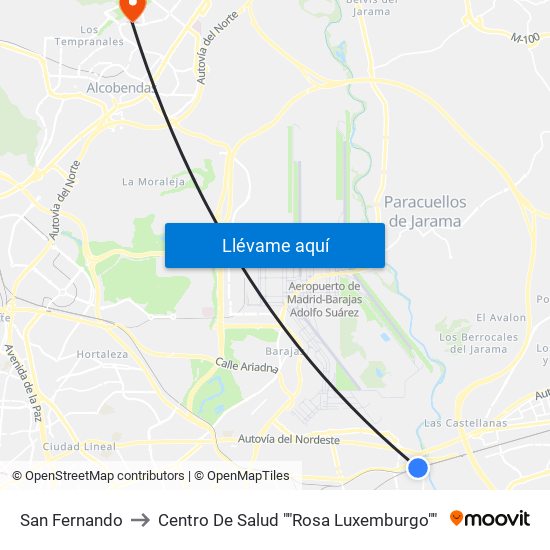 San Fernando to Centro De Salud ""Rosa Luxemburgo"" map