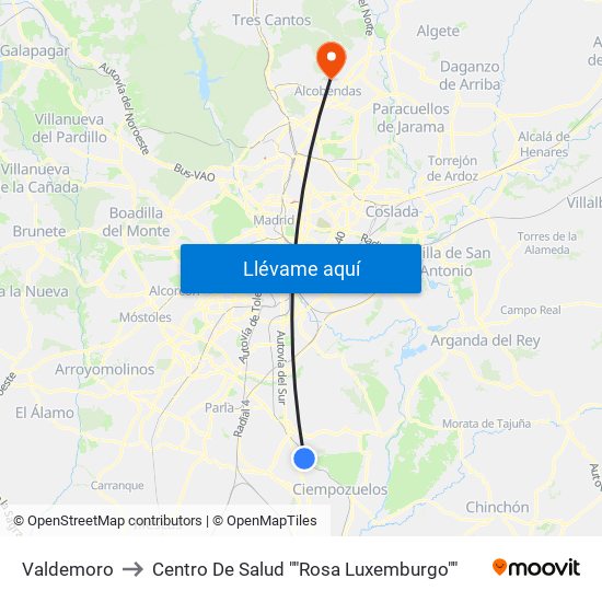 Valdemoro to Centro De Salud ""Rosa Luxemburgo"" map
