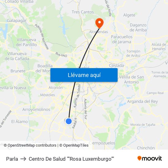 Parla to Centro De Salud ""Rosa Luxemburgo"" map