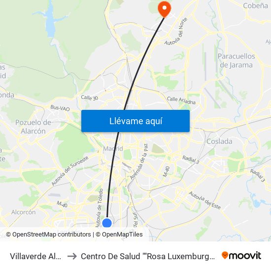 Villaverde Alto to Centro De Salud ""Rosa Luxemburgo"" map
