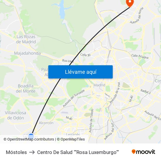 Móstoles to Centro De Salud ""Rosa Luxemburgo"" map