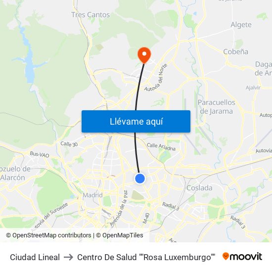 Ciudad Lineal to Centro De Salud ""Rosa Luxemburgo"" map