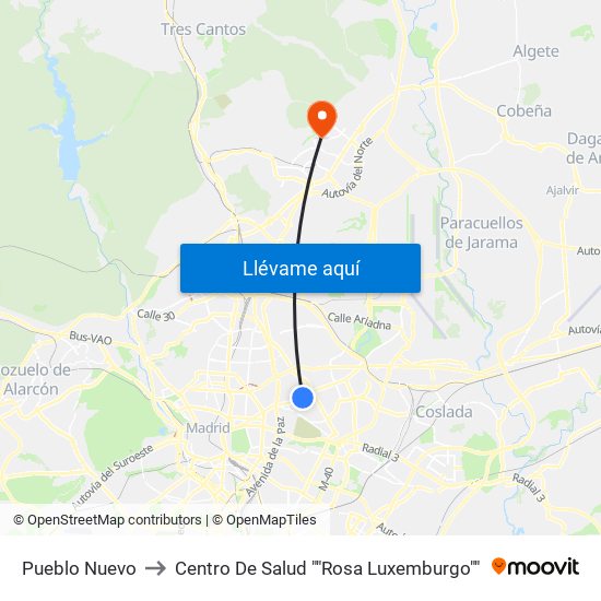 Pueblo Nuevo to Centro De Salud ""Rosa Luxemburgo"" map