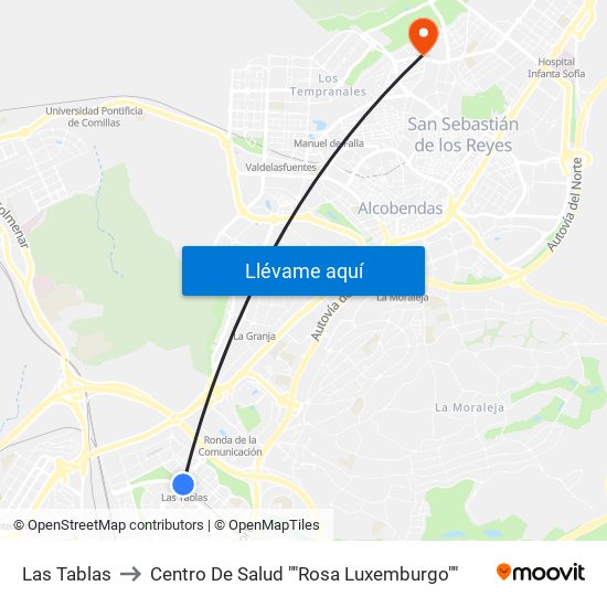 Las Tablas to Centro De Salud ""Rosa Luxemburgo"" map