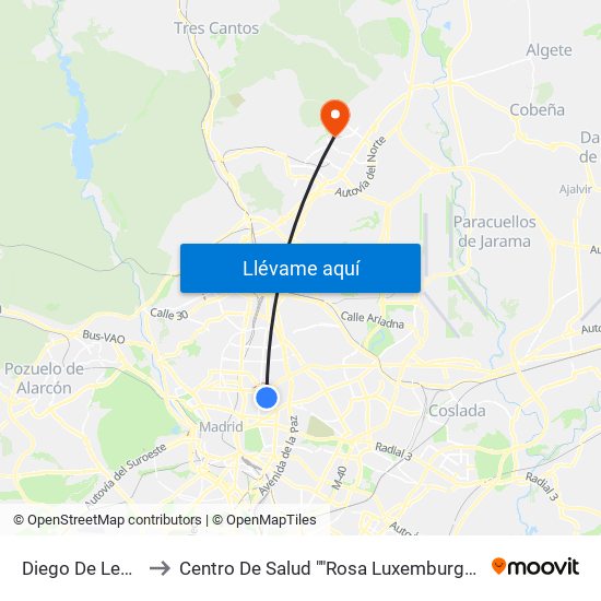Diego De León to Centro De Salud ""Rosa Luxemburgo"" map