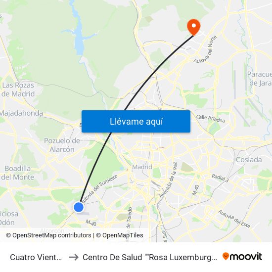 Cuatro Vientos to Centro De Salud ""Rosa Luxemburgo"" map