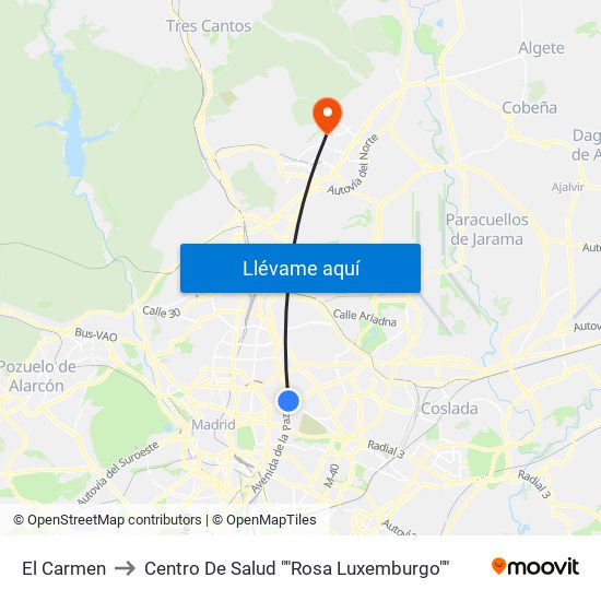 El Carmen to Centro De Salud ""Rosa Luxemburgo"" map