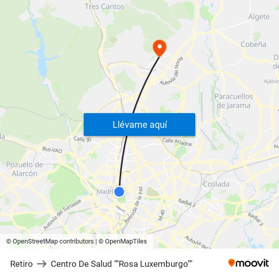 Retiro to Centro De Salud ""Rosa Luxemburgo"" map