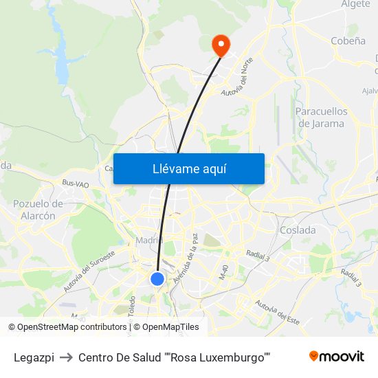 Legazpi to Centro De Salud ""Rosa Luxemburgo"" map