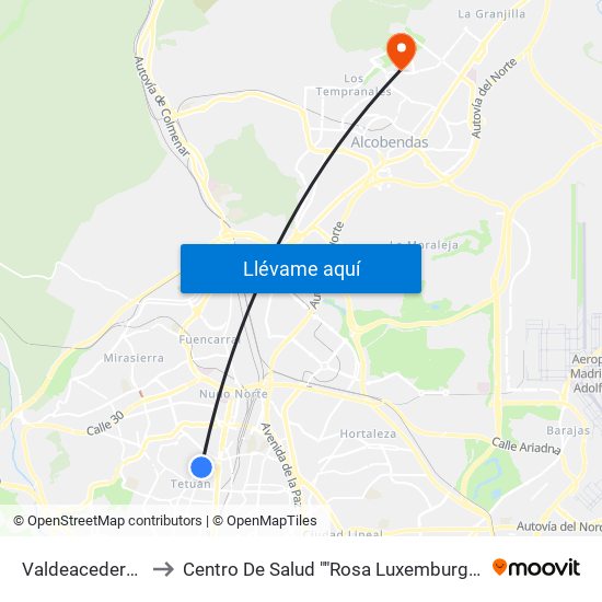 Valdeacederas to Centro De Salud ""Rosa Luxemburgo"" map