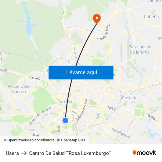 Usera to Centro De Salud ""Rosa Luxemburgo"" map