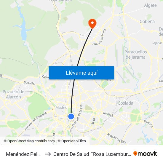 Menéndez Pelayo to Centro De Salud ""Rosa Luxemburgo"" map