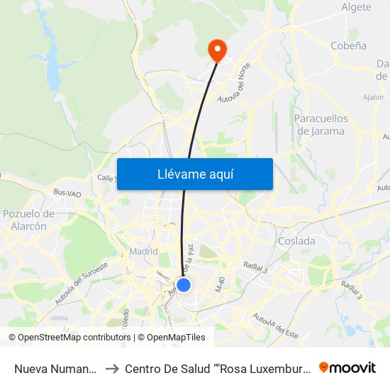 Nueva Numancia to Centro De Salud ""Rosa Luxemburgo"" map