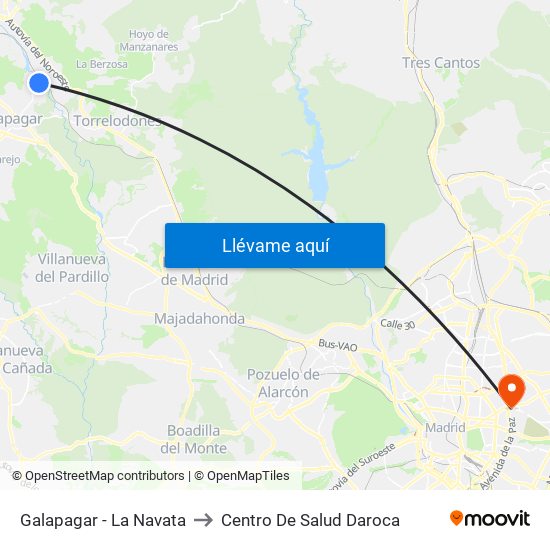 Galapagar - La Navata to Centro De Salud Daroca map