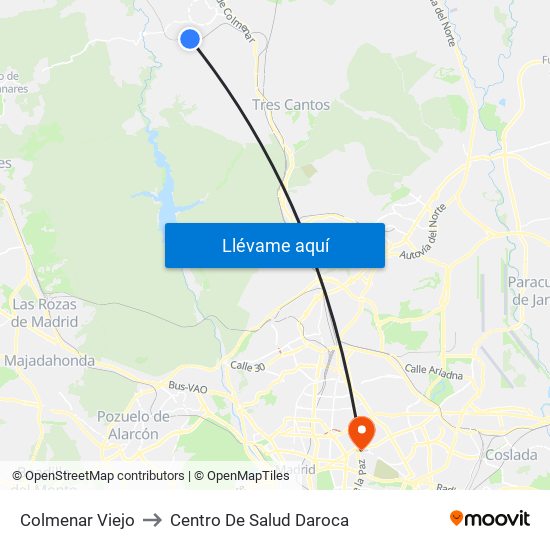 Colmenar Viejo to Centro De Salud Daroca map