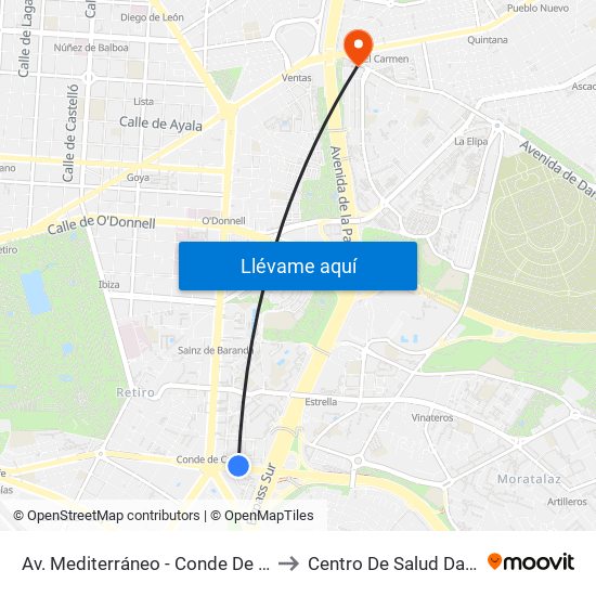 Av. Mediterráneo - Conde De Casal to Centro De Salud Daroca map