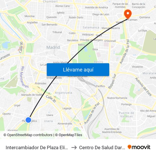 Intercambiador De Plaza Elíptica to Centro De Salud Daroca map