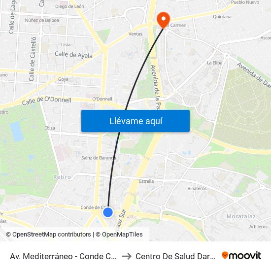 Av. Mediterráneo - Conde Casal to Centro De Salud Daroca map
