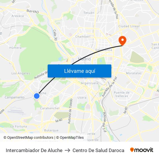 Intercambiador De Aluche to Centro De Salud Daroca map