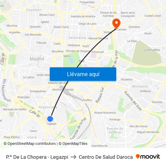P.º De La Chopera - Legazpi to Centro De Salud Daroca map