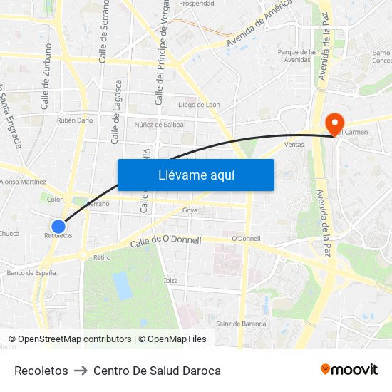 Recoletos to Centro De Salud Daroca map