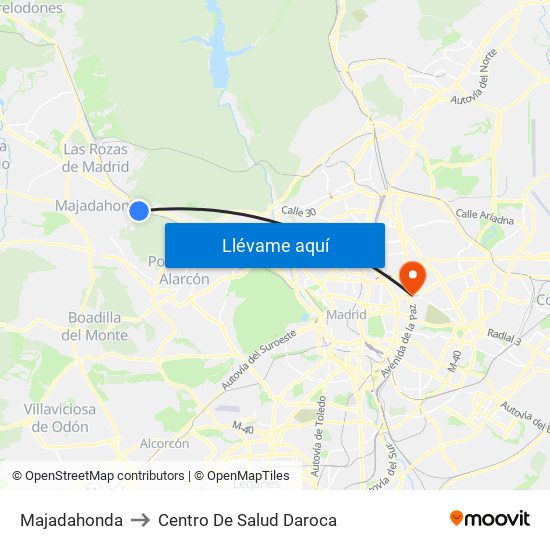 Majadahonda to Centro De Salud Daroca map