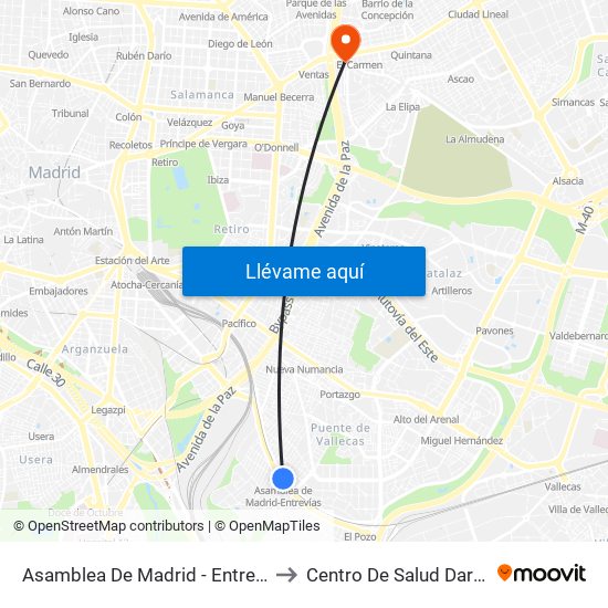 Asamblea De Madrid - Entrevías to Centro De Salud Daroca map